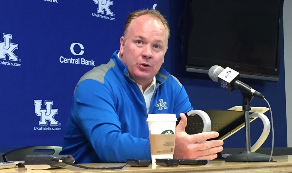 Kentucky coach Mark Stoops answers questions during a luncheon Monday at Wildcat Den