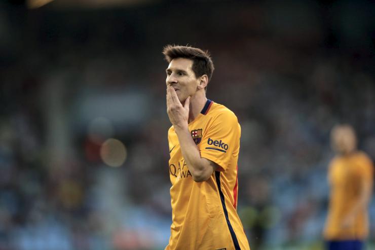 Lionel Messi gestures during a match