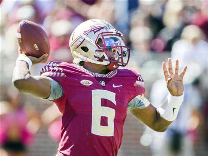 Florida State quarterback Everett Golson throws in the first half of an NCAA college football game against Louisville in Tallahassee Fla. Saturday Oct. 17 2015. AP