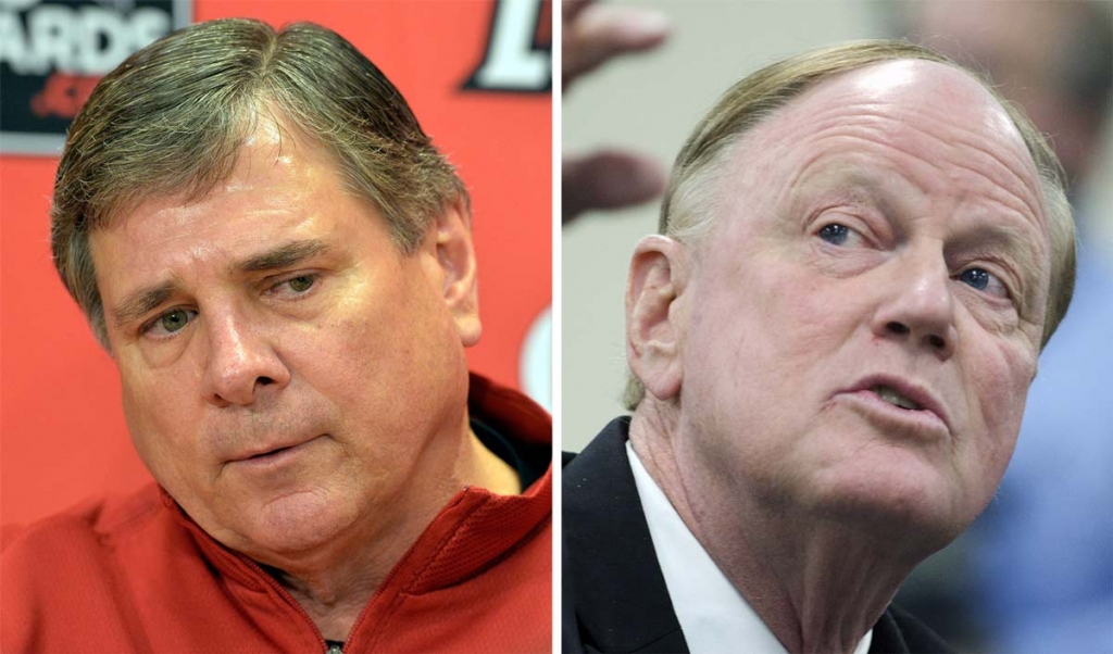 University of Louisville Athletic Director Tom Jurich listens to a reporters question during a press conference in Louisville Kentucky