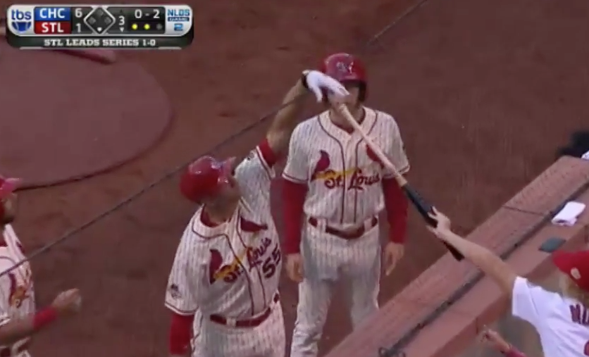 Matt Carpenter bat flies into crowd Cardinals fan gives it back