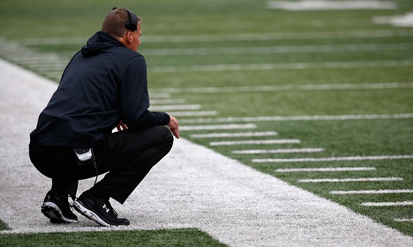 COLLEGE PARK MD- OCTOBER 03 Head coach Randy Edsall of the Maryland Terrapins looks on from the sidelines during the second half of their 28-0 loss to the Michigan Wolverines at Byrd Stadium