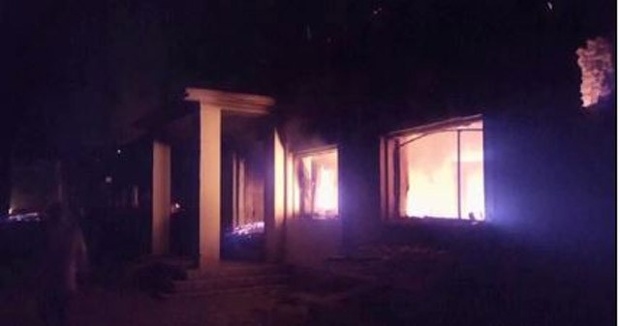 Flames roar through hospital building following airstrikes