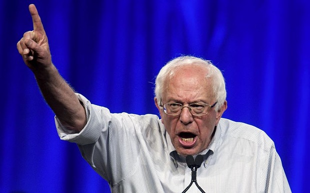 Mr Sanders speaking at the Los Angeles Memorial Sports Arena earlier this month