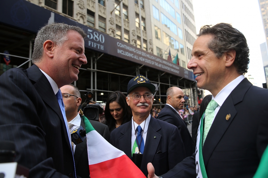 Bill de Blasio and Andrew Cuomo together at last year's Columbus Day Parade. This year they didn't cross paths