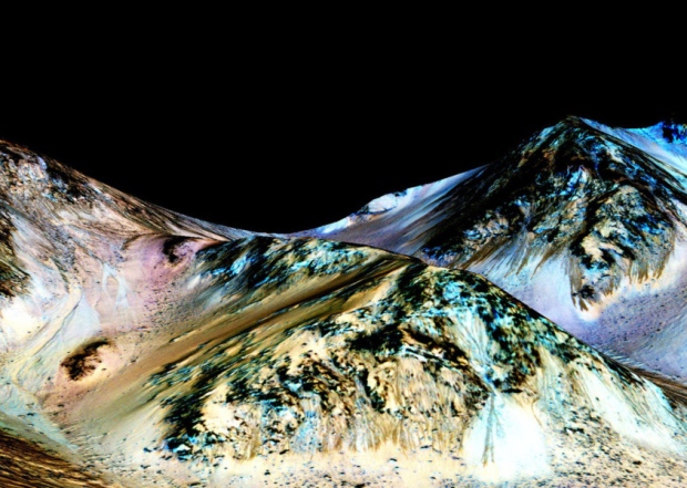 An image issued by NASA of Mars which scientists believe is flowing liquid