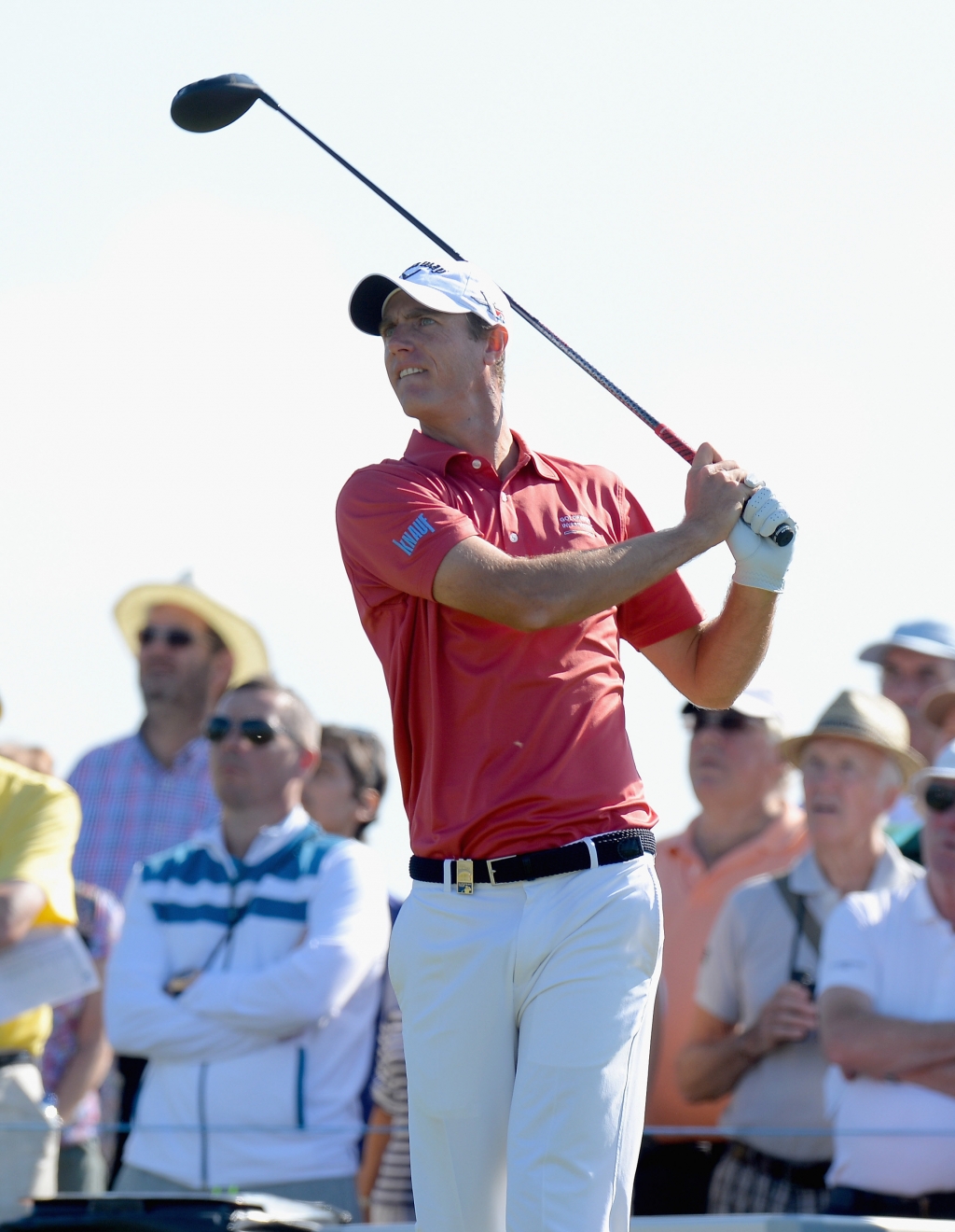 Nicolas Colsaerts of Belgium plays his first shot on the 18th tee in Albufeira