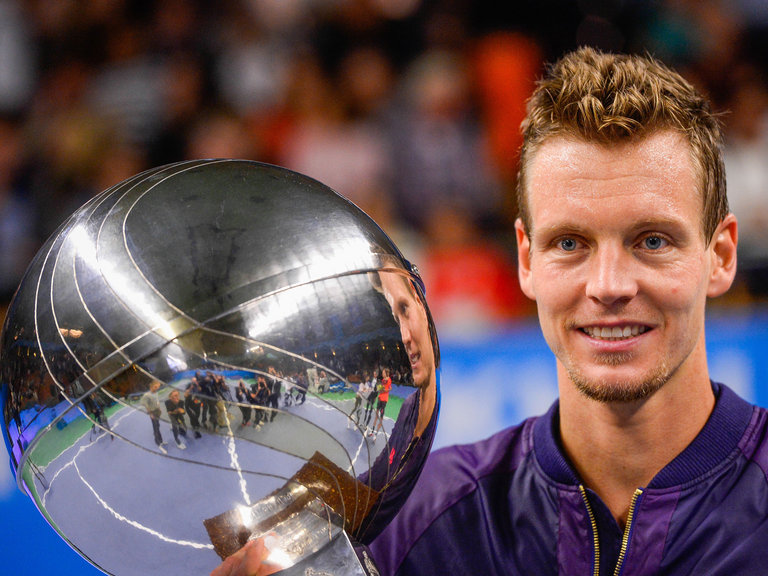 Tomas Berdych poses with the trophy in Stockholm