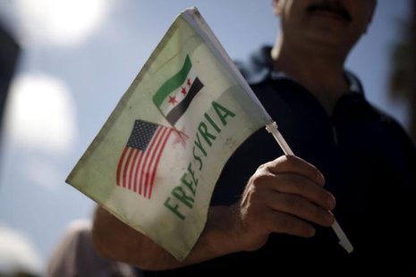 Syrian-Americans protest Russian intervention in Syria outside a Russian consular office in Santa Monica California United States