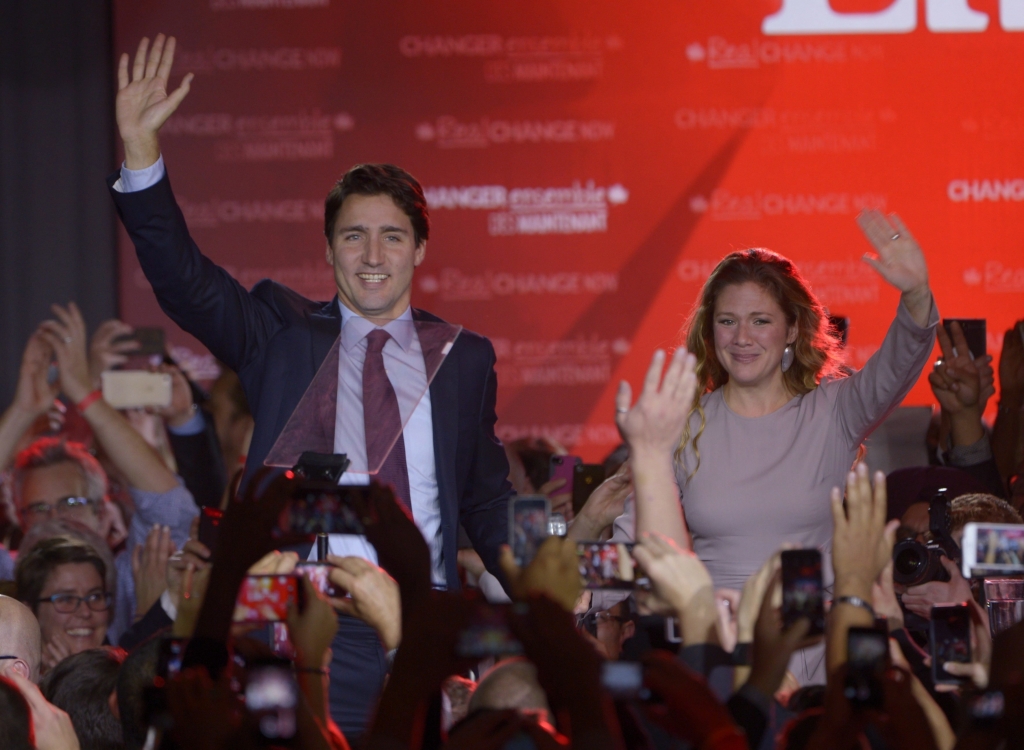 Liberal Leader Justin Trudeau picks pumpkins with his son Hadrien Monday