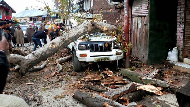 A vehicle demaged in an earthquake at Rafiabadin district at Baramulla Jammu and Kashmir on Monday | PTI