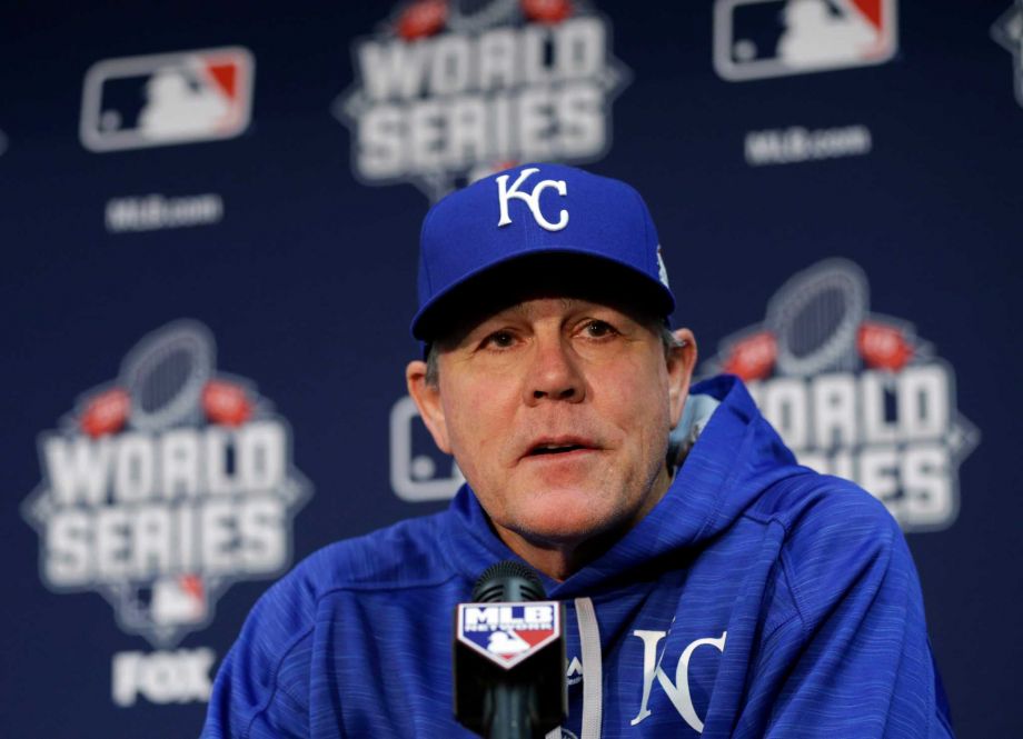 Kansas City Royals manager Ned Yost talks during media day for the Major League Baseball World Series against the New York Mets Monday Oct. 26 2015 in Kansas City Mo