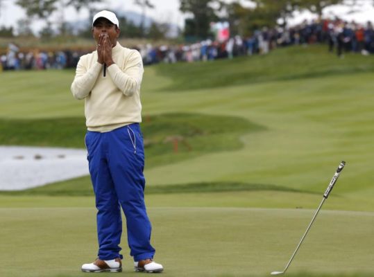 International team player Anirban Lahiri of India reacts