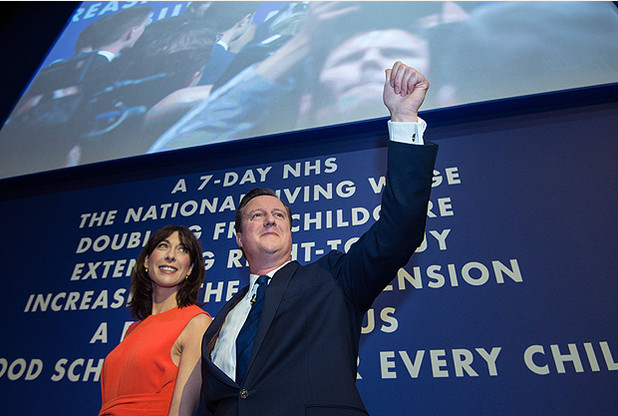 Prime Minister David Cameron with wife Samantha after his address to the Conservative Party conference at Manchester Central