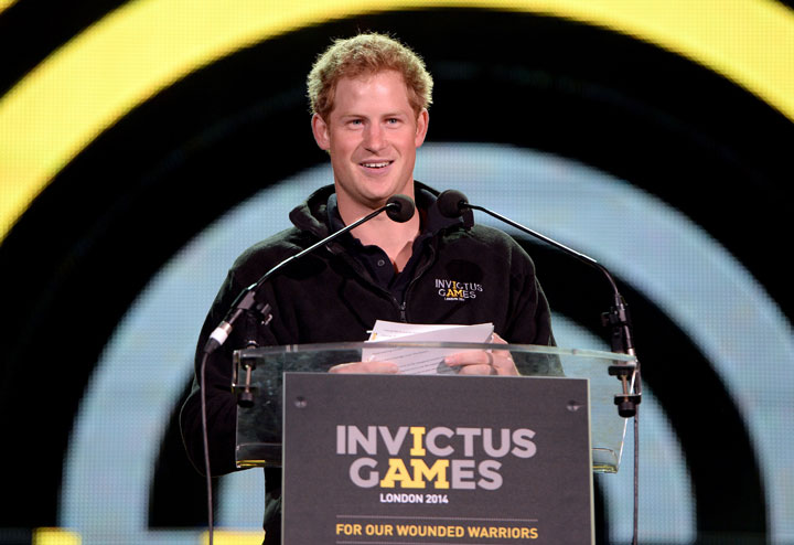 Prince Harry speaks onstage during the Invictus Games Closing Concert at the Queen Elizabeth Olympic Park