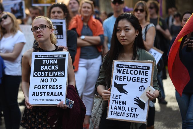 Protesters at a rally supporting refugees in Sydney Australia last month