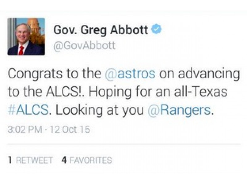 Texas Gov. Prematurely Tweets 'Congrats&#039 To Astros Astros Lose