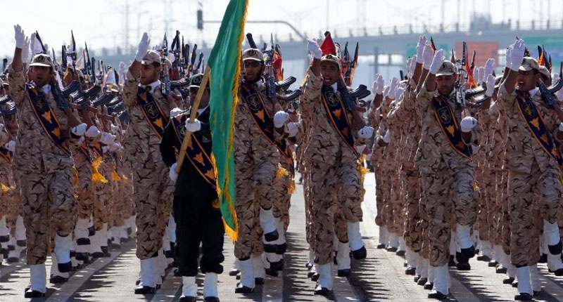 Iranian soldiers from the Revolutionary Guards march during the annual military parade marking the anniversary of the start of Iran's 1980-1988 war with Iraq