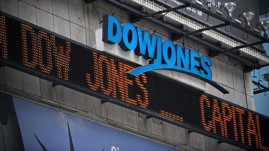 The Dow Jones news ticker in Times Square in New York