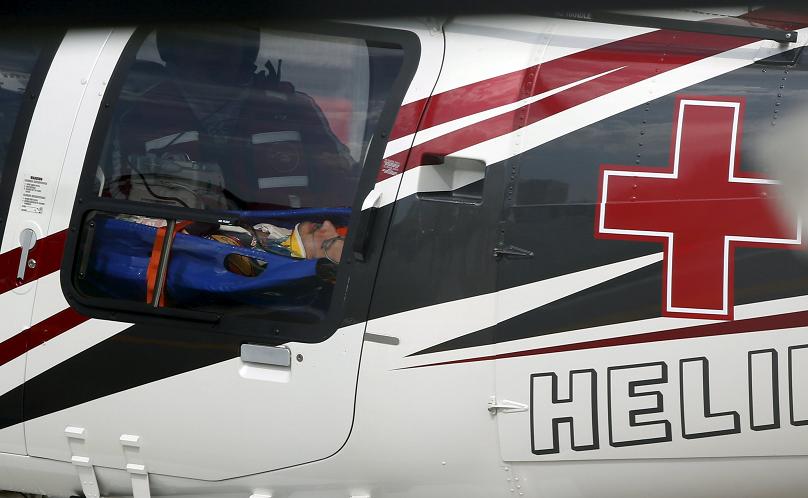 Toro Rosso Formula One driver Carlos Sainz lies in a medical helicopter after he crashed during the third practice session of the Russian F1 Grand Prix in Sochi Russia. – Reuters pic