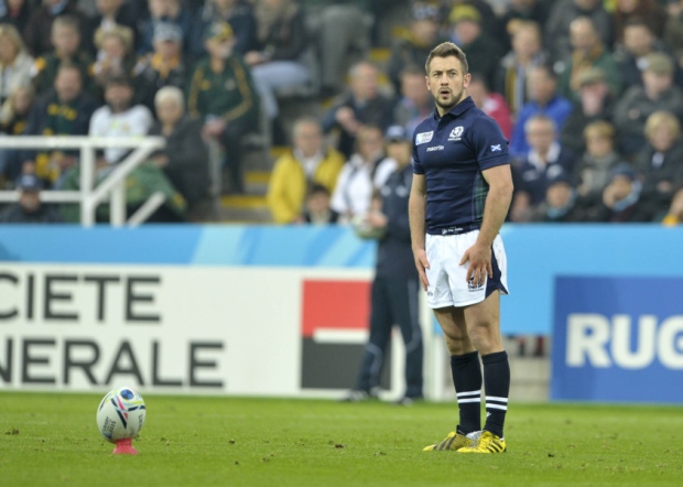 03/10/15. TSPL Shift. Rugby World Cup 2015 Pool B game. South Africa v Scotland St James park Newcastle. Scotland's Greig Laidlaw lines up a penalty