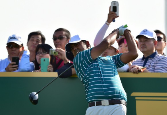 AFP  Jung Yeon-JeInternational Team player Anirban Lahiri of India tees off on the 18th hole during a practice session ahead of the 2015 Presidents Cup at the Jack Nicklaus Golf Club in Incheon