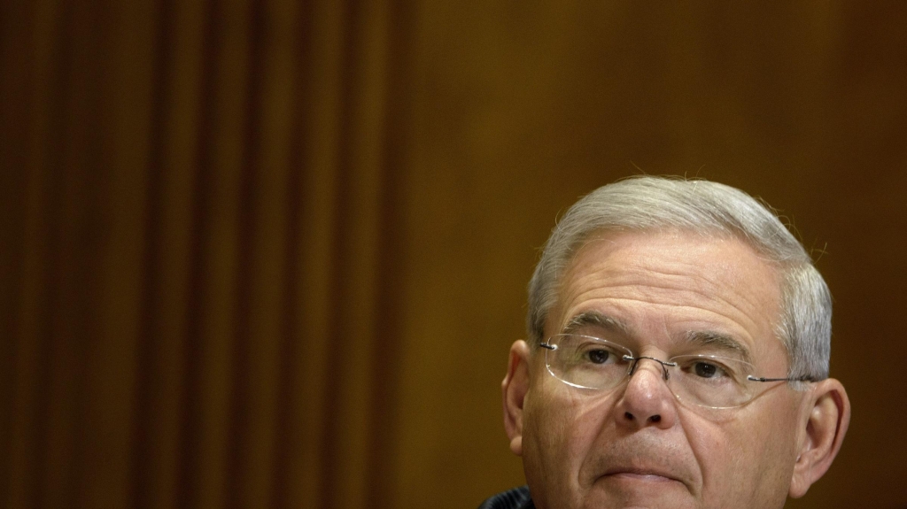 Sen. Robert Menendez listens during a meeting of the Senate Foreign Relations Committee in April