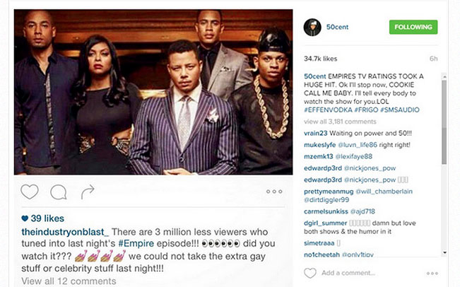 50 Cent Shares a Post Blaming'Empire Ratings Drop on'Extra Gay Stuff