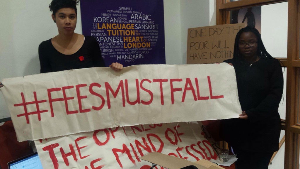 Students in London prepare to protest on 23 October 2015 in solidarity with South African students over varsity fees