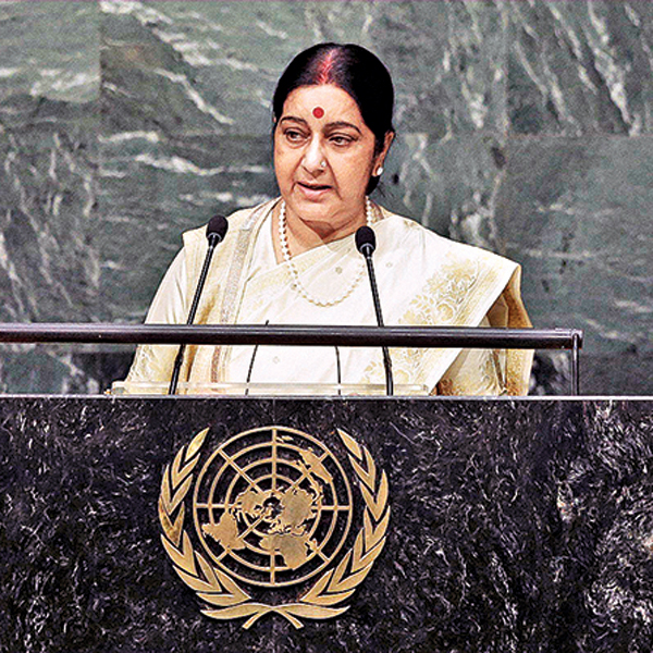 Sushma Swaraj speaks at the UN General Assembly in New York