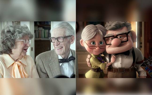 The video has the grandparents dressed as Ellie and Carl from the original movie