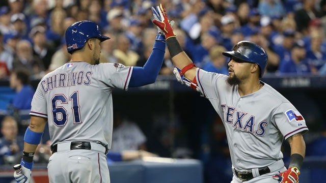 Texas Rangers celebrate home run ALDS game 1