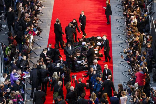 Protesters laid down on the red carpet at the London premiere of'Suffragette