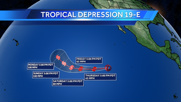 Tropical depression forms well SE of Mexico