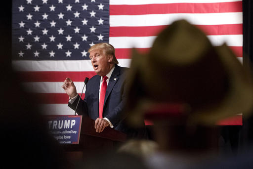 Republican presidential candidate Donald Trump speaks during a campaign rally at Burlington Memorial Auditorium in Burlington Iowa Oct. 21 2015