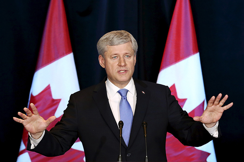 Canada's Prime Minister Stephen Harper speaks during a news conference on the Trans Pacific Partnership trade agreement in Ottawa Canada