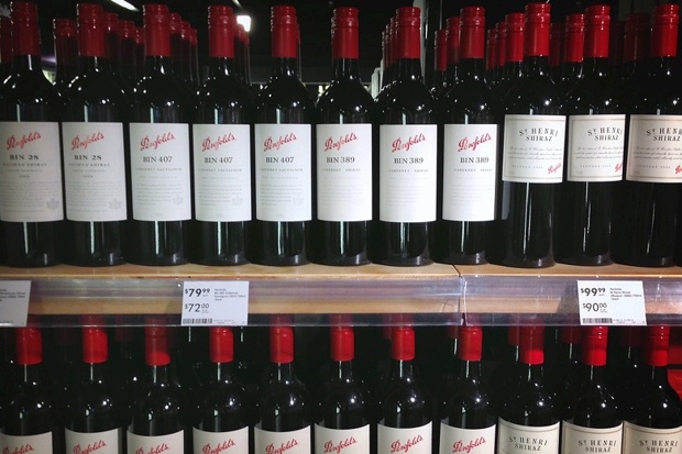 Bottles of Penfolds wine are on sale at a wine shop in central Sydney