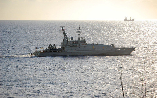 A Royal Australian Navy patrol boat off Christmas Island where it refuels before continuing to search for asylum seeker and other boats in April 2009