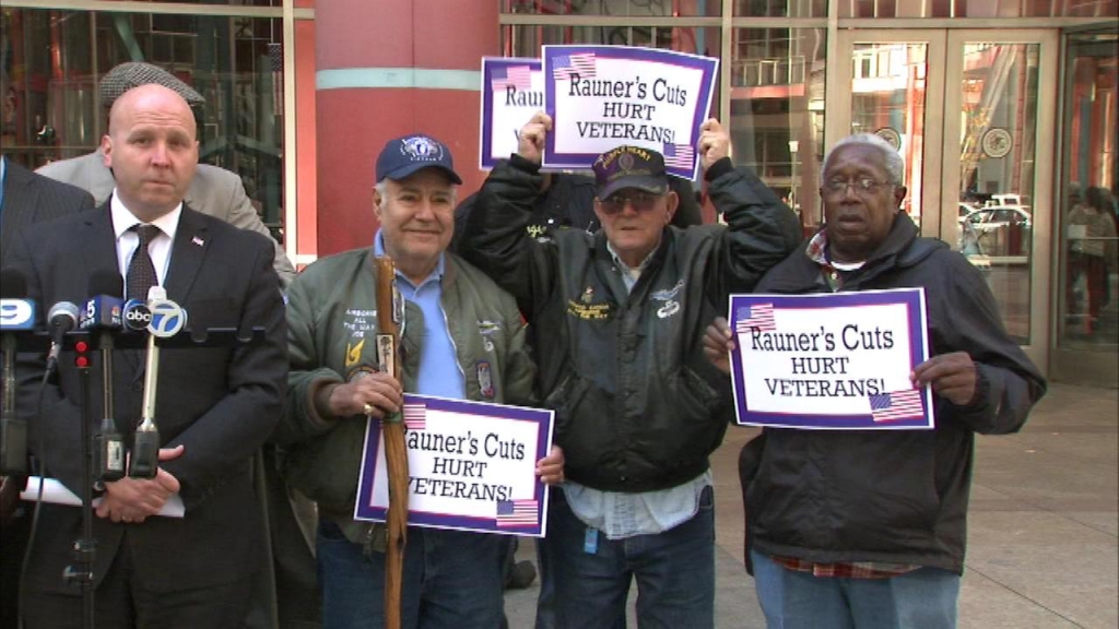 A group of veterans protested against Gov. Bruce Rauners proposed cuts to home care services in the state budget