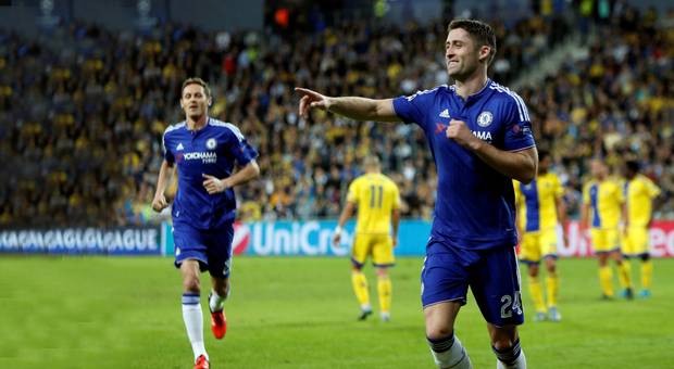 A happy Gary Cahill after opening up the scoring for Chelsea in Tel Aviv