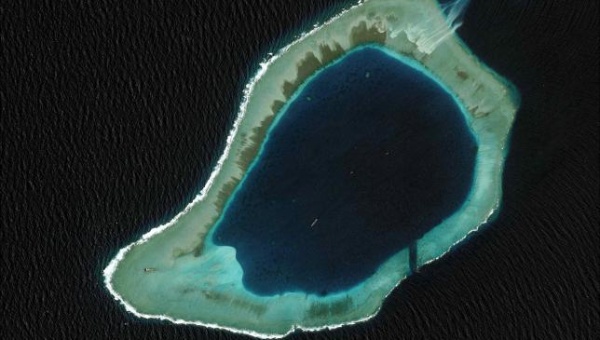 A satellite image of Subi reef located in the disputed Spratly Islands in the South China Sea Aug.8 2012