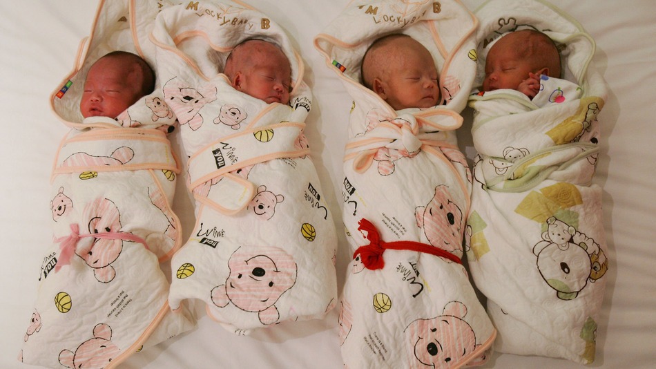 A set of one-month-old quadruplets in Wuhan of Hubei Province