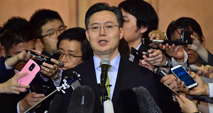 Hwang Joon Kook, South Korean special representative for Korean Peninsula peace and security affairs speaks to the media after a meeting with his Japanese counterpart Junichi Ihara and US counterpart Sung Kim at a hotel in Seoul