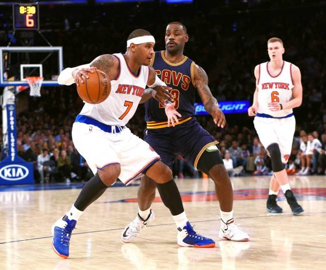 Carmelo Anthony left being guarded by Cavaliers’ Le Bron James on Friday likes the direction his Knicks are headed