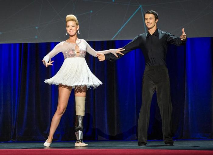 Adrianne Haslet Davis performed on stage at the 2014 TED Conference