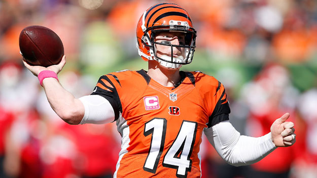 Andy Dalton #14 of the Cincinnati Bengals throws a pass during the third quarter of the game against the Kansas City Chiefs