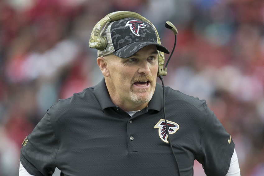 Santa Clara CA USA Atlanta Falcons head coach Dan Quinn looks on against the San Francisco 49ers during the fourth quarter at Levi