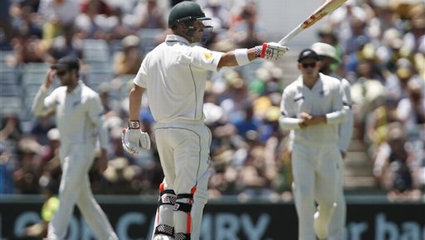 Australia's Dave Warner acknowledges the crowd after scoring fifty runs against New Zealand during their cricket test match in Perth Australia. |AP