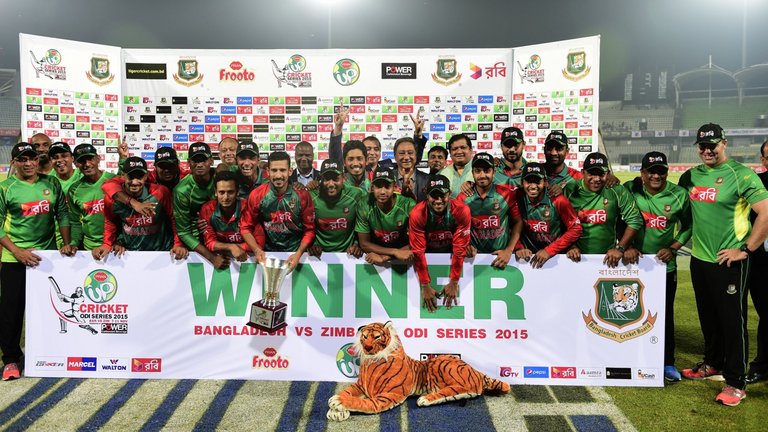 Bangladesh celebrate their 3-0 series win over Zimbabwe