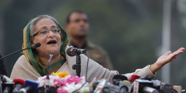 Bangladesh's Prime Minister Sheikh Hasina speaks during a press conference in Dhaka